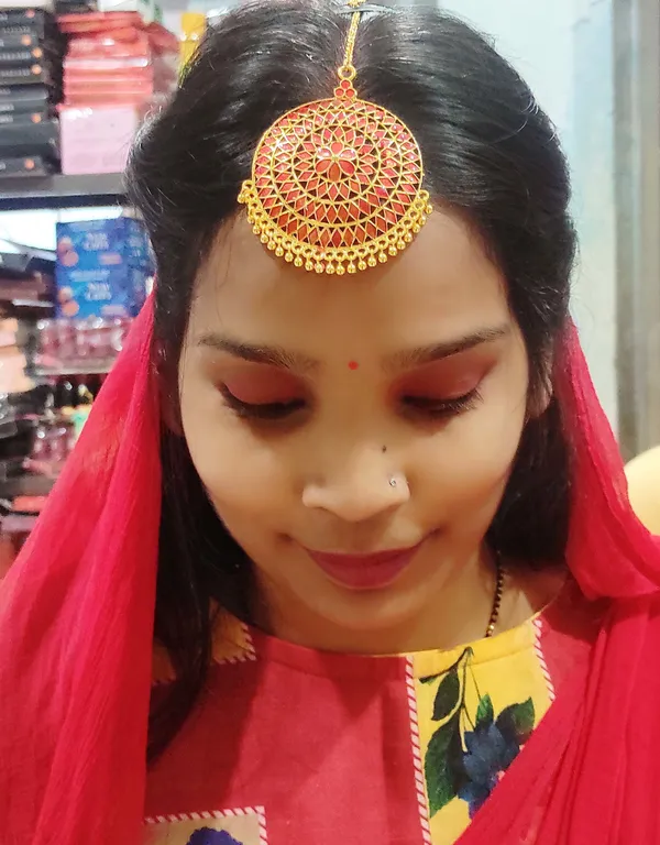 Assamese_Traditional_Copper_Gold_Plated_Red_Colour_Maang_Tikka_For_Women